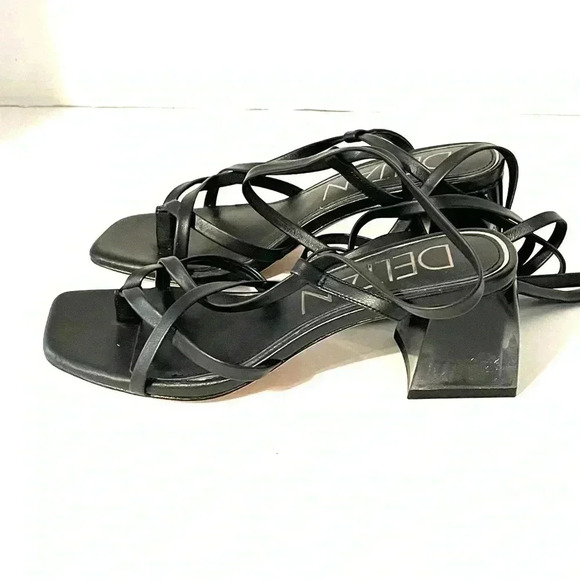 Deltan Size 6M Fawn Ankle Wrap Strappy Block Heel Thong Dress Sandals Black NEW - Picture 4 of 12